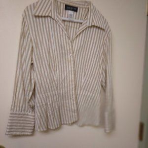 Vintage Jones of New York striped beige and white button shirt